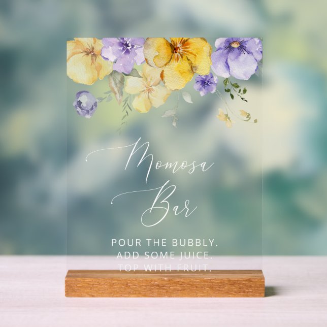 Purple Flowers, Yellow Flowers, Boho, Momosa Bar Acrylic Sign (Neutral)