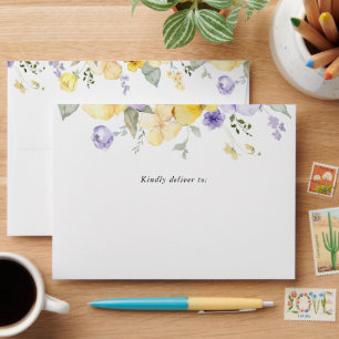 Purple Flowers, Yellow Flowers, Bridal Shower Envelope