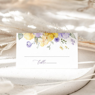 Purple Flowers, Yellow Flowers, Bridal Shower Place Card