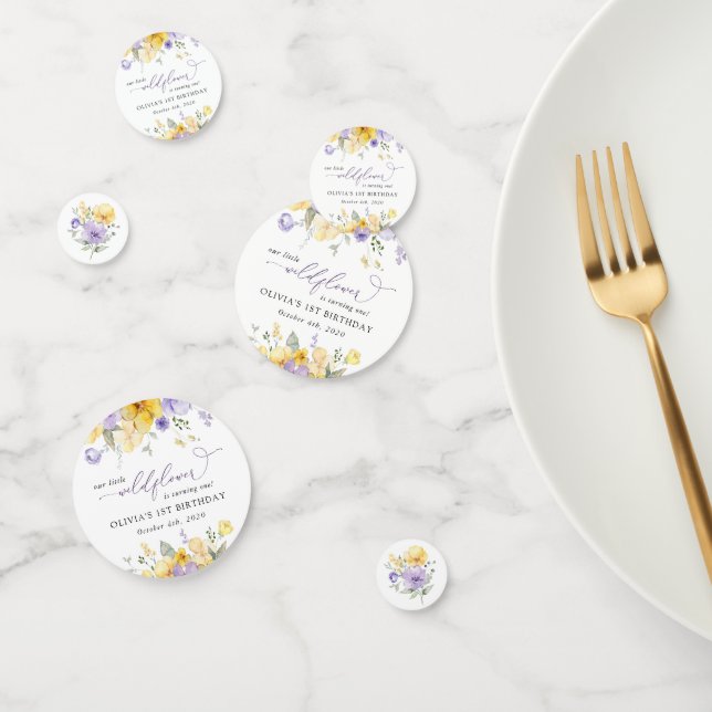 Purple Flowers, Yellow Flowers, First Birthday Confetti (Group)