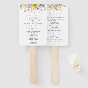 Purple Flowers, Yellow Flowers, Wedding Program Hand Fan