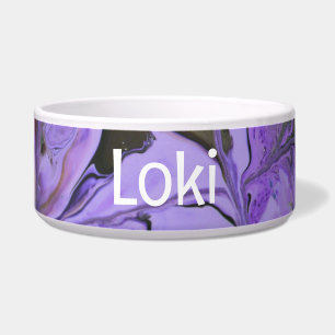 Purple Fluid Art Pet Bowl with LOKI Text