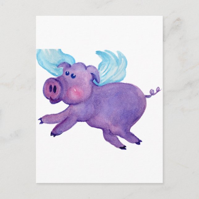 Purple Flying Pig Postcard (Front)