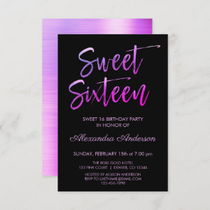 Purple Foil and Black Sweet Sixteen Birthday Invitation