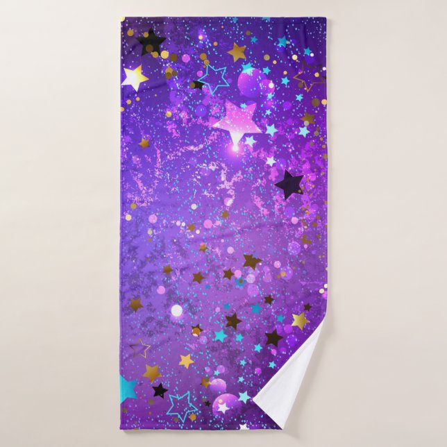Purple foil background with Stars Bath Towel (Bath Towel)