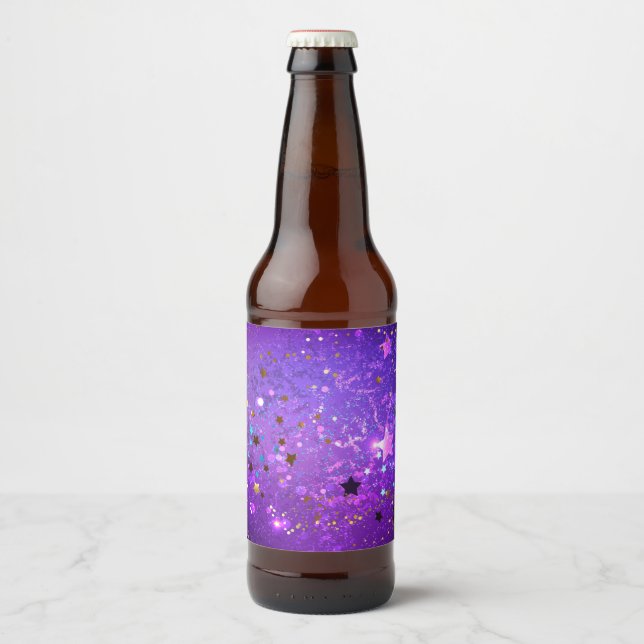 Purple foil background with Stars Beer Bottle Label (Front)