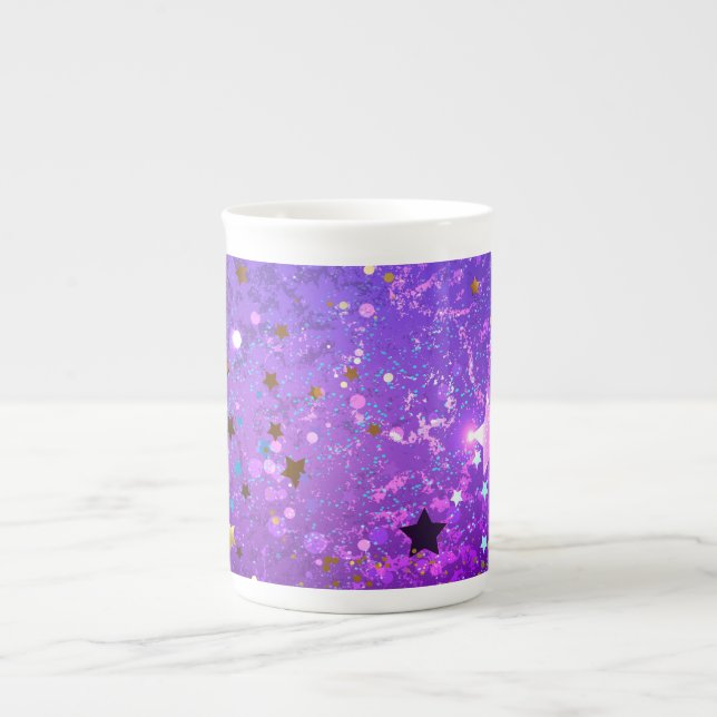 Purple foil background with Stars Bone China Mug (Front)