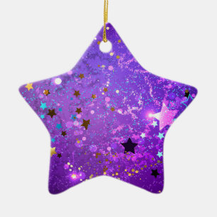 Purple foil background with Stars Ceramic Tree Decoration