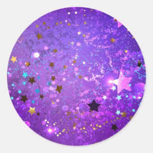 Purple foil background with Stars Classic Round Sticker
