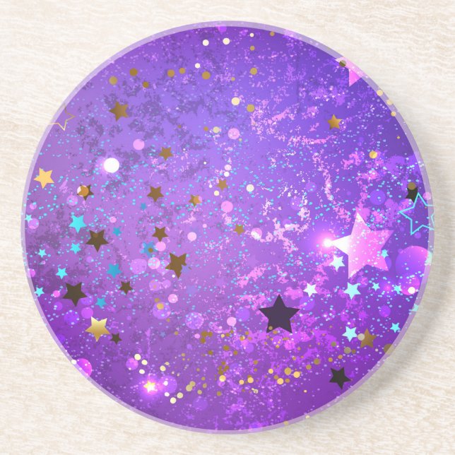 Purple foil background with Stars Coaster (Front)