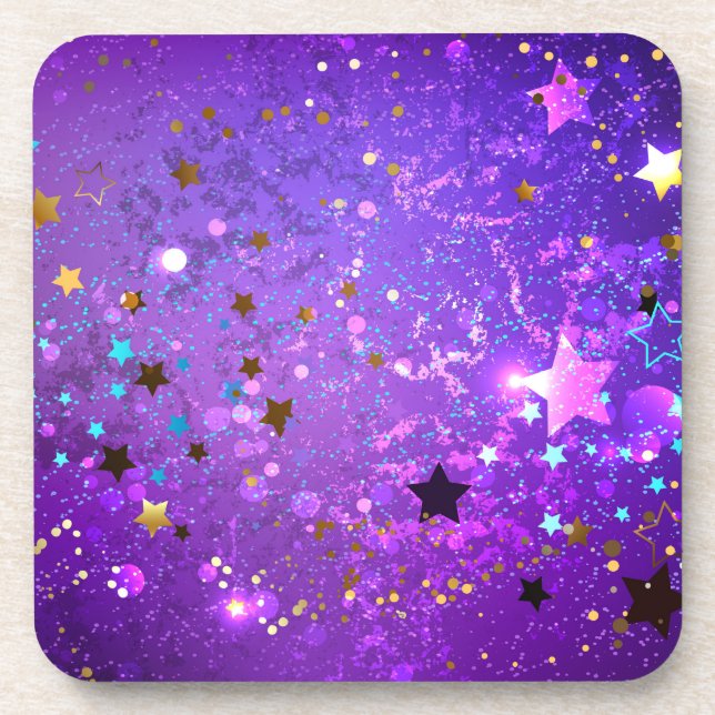 Purple foil background with Stars Coaster (Front)