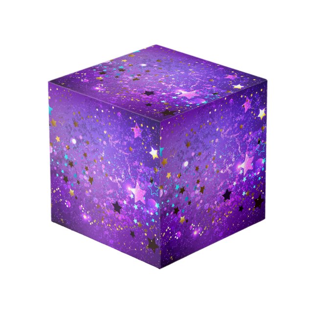Purple foil background with Stars Cube (Front Angled)