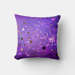 Purple foil background with Stars Cushion