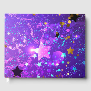 Purple foil background with Stars Guest Book