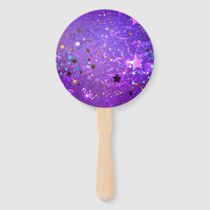 Purple foil background with Stars Hand Fan