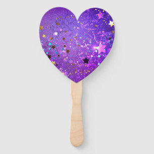 Purple foil background with Stars Hand Fan