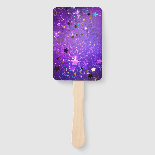 Purple foil background with Stars Hand Fan (Front)