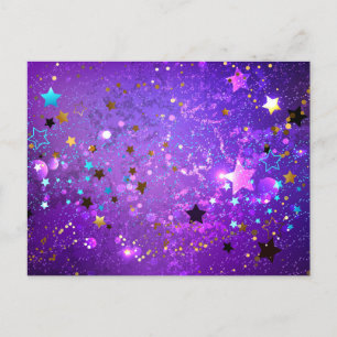 Purple foil background with Stars Holiday Postcard
