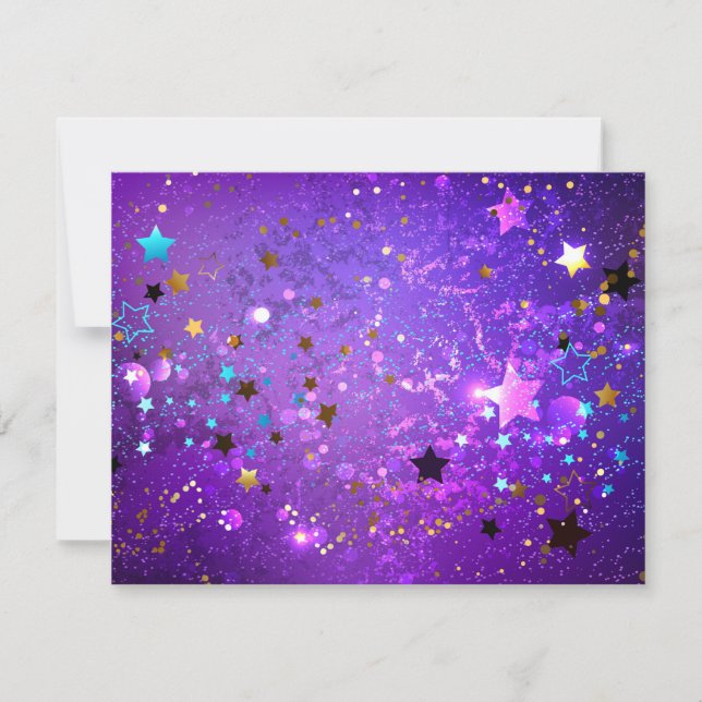 Purple foil background with Stars Invitation (Front)