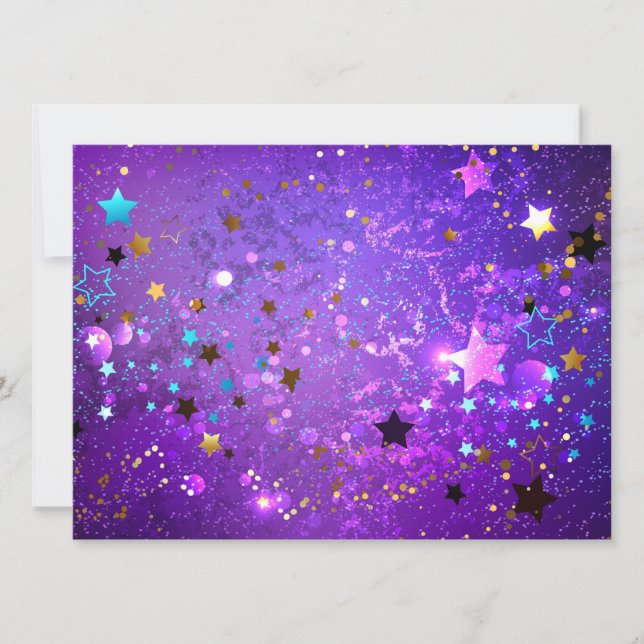 Purple foil background with Stars Invitation (Front)