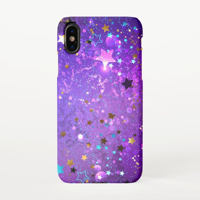 Purple foil background with Stars iPhone Case (Back)
