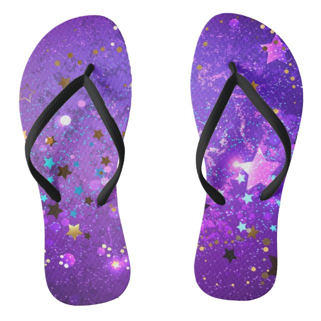 Purple foil background with Stars Jandals (Footbed)