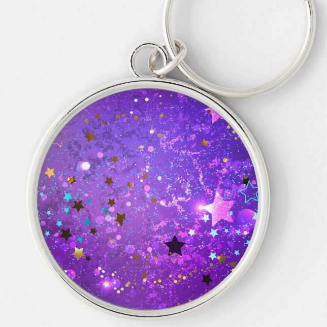Purple foil background with Stars Key Ring (Front)