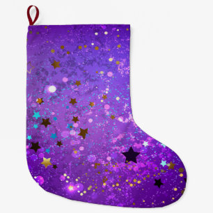 Purple foil background with Stars Large Christmas Stocking