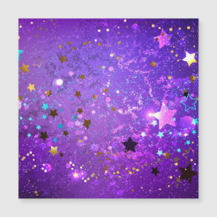 Purple foil background with Stars Magnetic Invitation