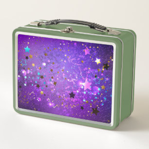Purple foil background with Stars Metal Lunch Box