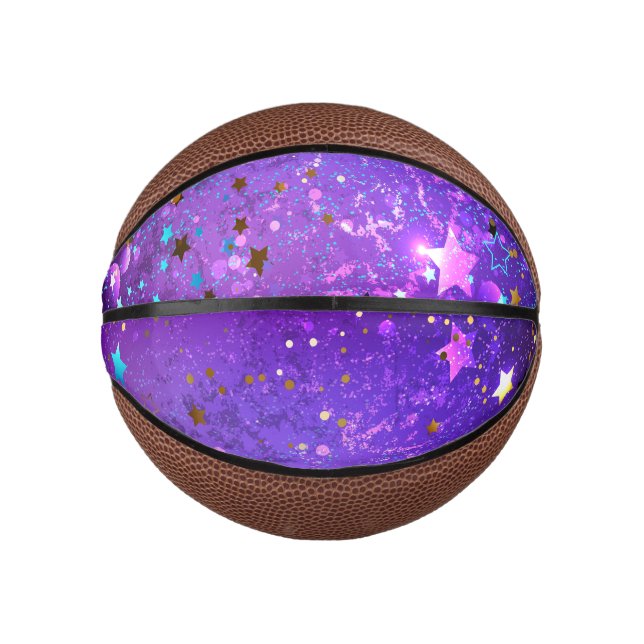 Purple foil background with Stars Mini Basketball (Front)