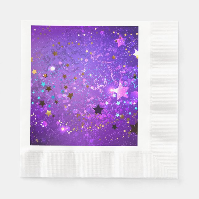 Purple foil background with Stars Napkin (Front)