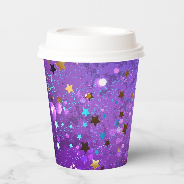 Purple foil background with Stars Paper Cups (Front)