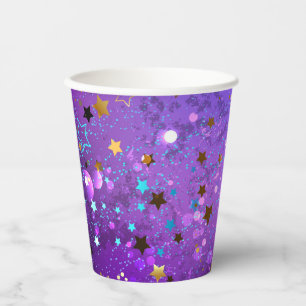 Purple foil background with Stars Paper Cups