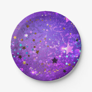 Purple foil background with Stars Paper Plate
