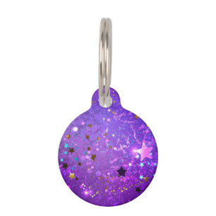 Purple foil background with Stars Pet Tag