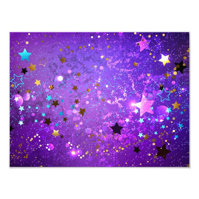 Purple foil background with Stars Photo Print (Front)