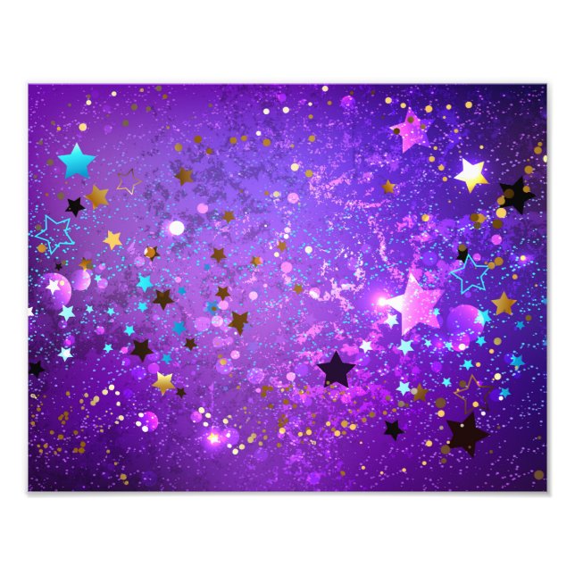 Purple foil background with Stars Photo Print (Front)