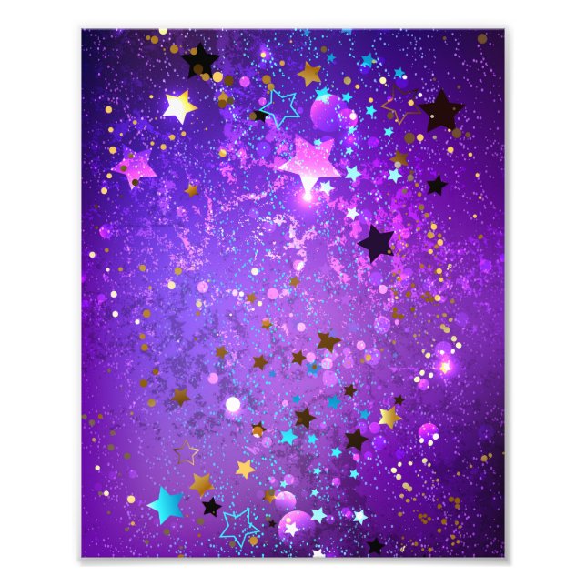Purple foil background with Stars Photo Print (Front)