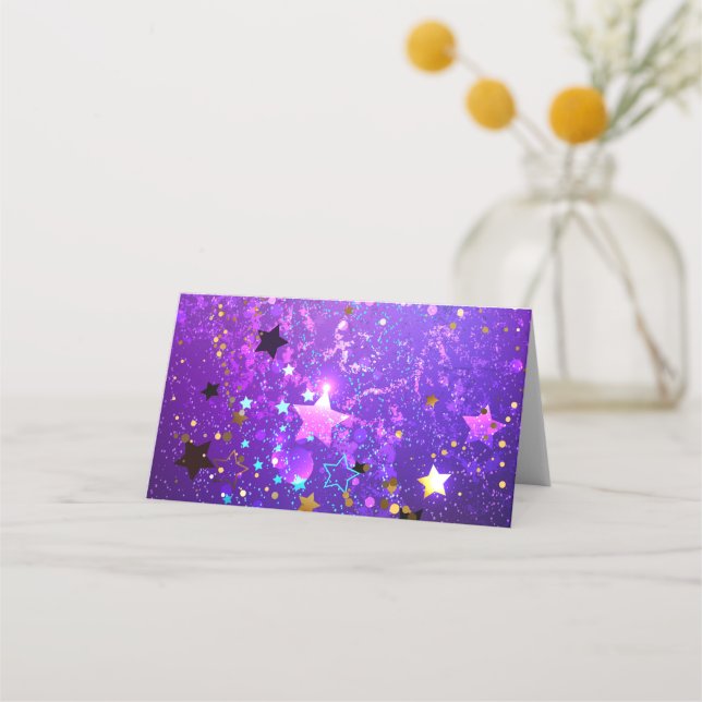 Purple foil background with Stars Place Card (Front)