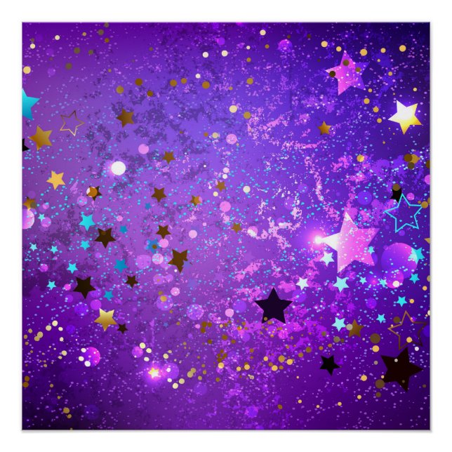 Purple foil background with Stars Poster (Front)