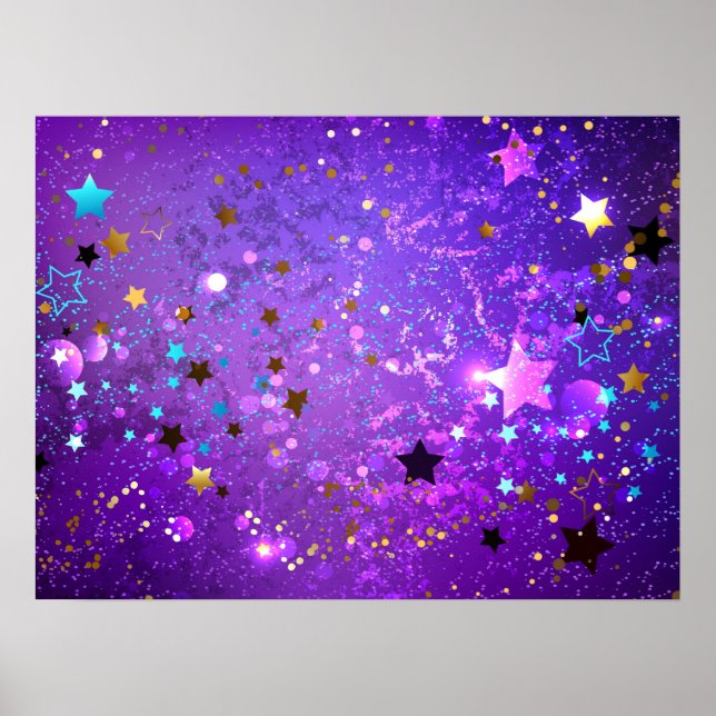 Purple foil background with Stars Poster (Front)