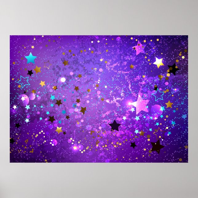 Purple foil background with Stars Poster (Front)