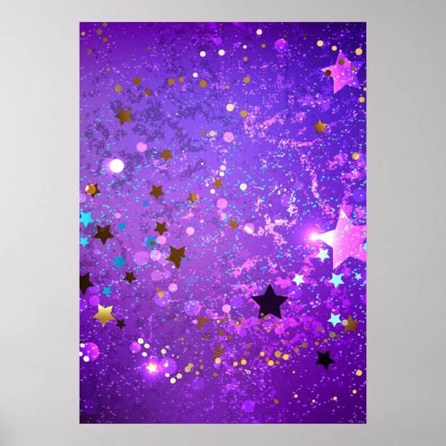Purple foil background with Stars Poster (Front)