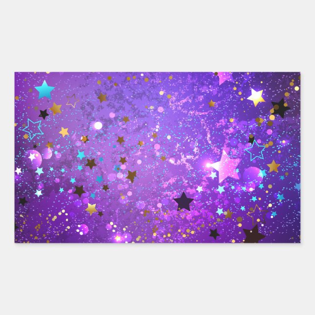 Purple foil background with Stars Rectangular Sticker (Front)