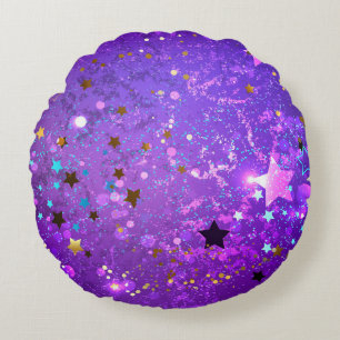 Purple foil background with Stars Round Cushion