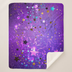 Purple foil background with Stars Sherpa Blanket