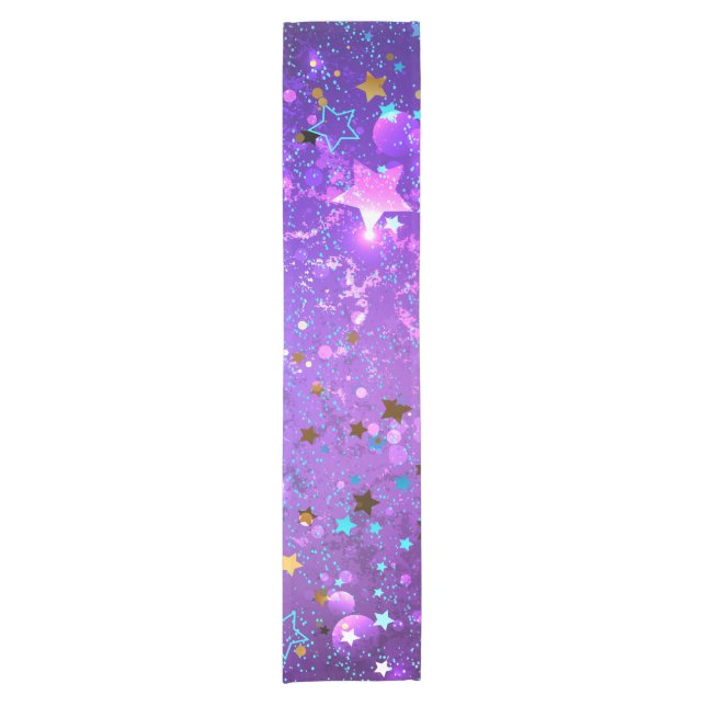 Purple foil background with Stars Short Table Runner (Front)