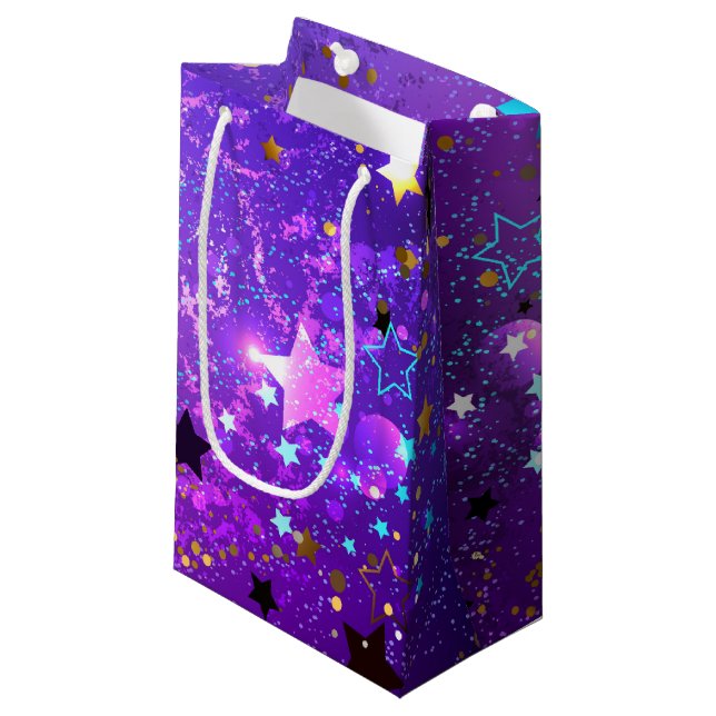 Purple foil background with Stars Small Gift Bag (Front Angled)