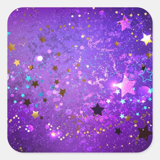 Purple foil background with Stars Square Sticker (Front)